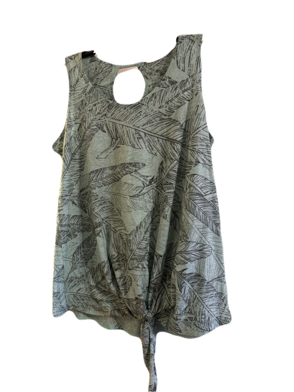 Sleeveless Leaf-Print Tie-Hem Tank Top - green